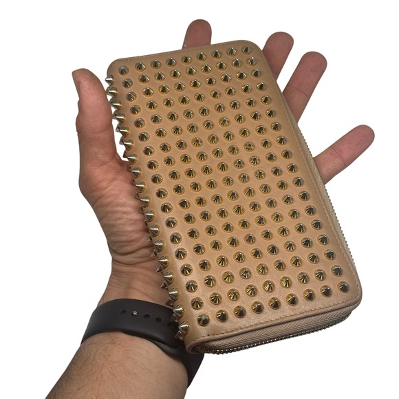 Christian Louboutin Handbags - Christian Louboutin Studded Leather Zip Around Wallet Nude Gold Spikes